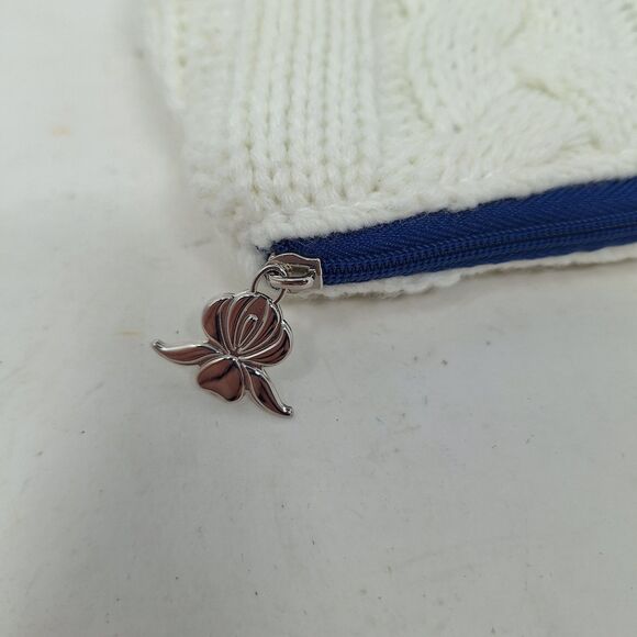 White Cable Knit Pouch Clutch Wristlet Travel Bag Zippered Academia Ivy Prep - Picture 4 of 8